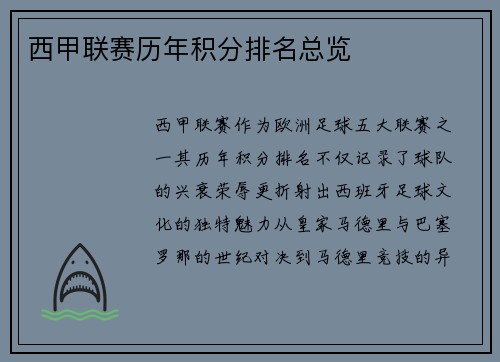 西甲联赛历年积分排名总览
